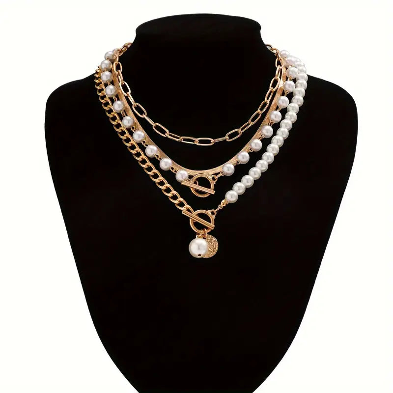 Set collana vintage con perla e catena a maglia serpente | Oro