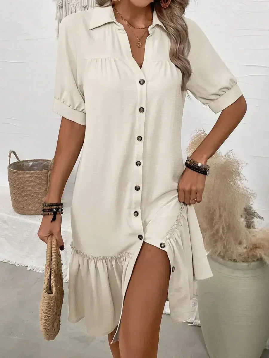 Aliyah | Elegante Abito con Bottoni e Soffice Dettaglio Volant per un look Romantico