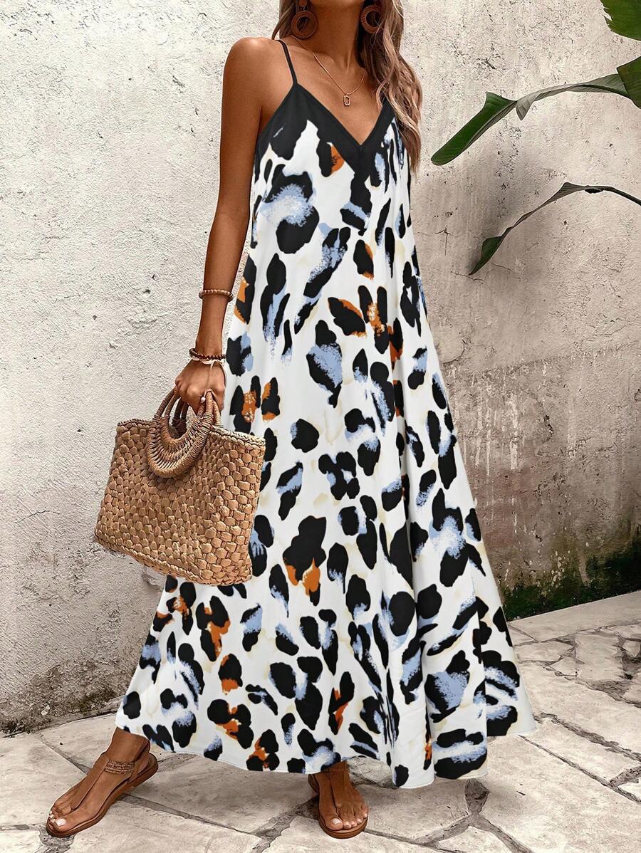 Elena | Vestito Estivo alla Moda con Spalline Sottili, Schiena Nuda e Design Grafico Accattivante