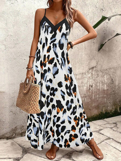 Elena | Vestito Estivo alla Moda con Spalline Sottili, Schiena Nuda e Design Grafico Accattivante