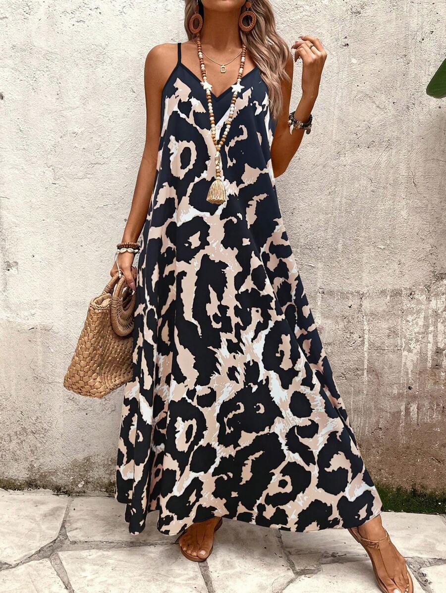 Elena | Vestito Estivo alla Moda con Spalline Sottili, Schiena Nuda e Design Grafico Accattivante