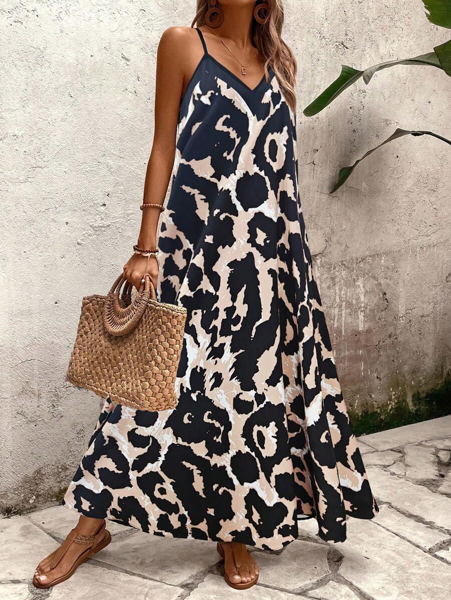 Elena | Vestito Estivo alla Moda con Spalline Sottili, Schiena Nuda e Design Grafico Accattivante