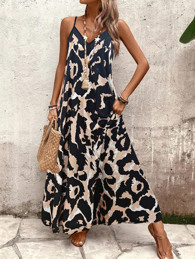 Elena | Vestito Estivo alla Moda con Spalline Sottili, Schiena Nuda e Design Grafico Accattivante