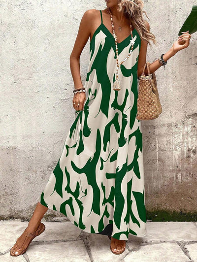 Elena | Vestito Estivo alla Moda con Spalline Sottili, Schiena Nuda e Design Grafico Accattivante