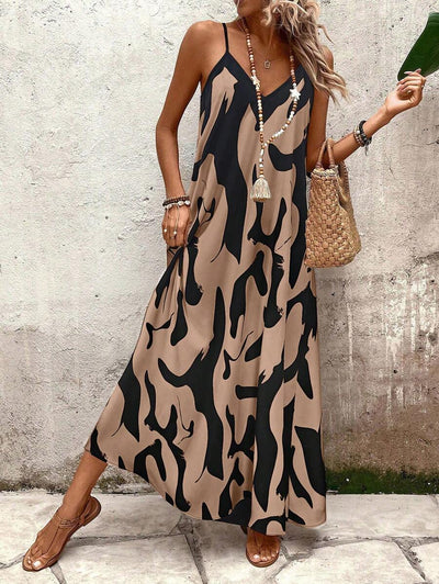 Elena | Vestito Estivo alla Moda con Spalline Sottili, Schiena Nuda e Design Grafico Accattivante