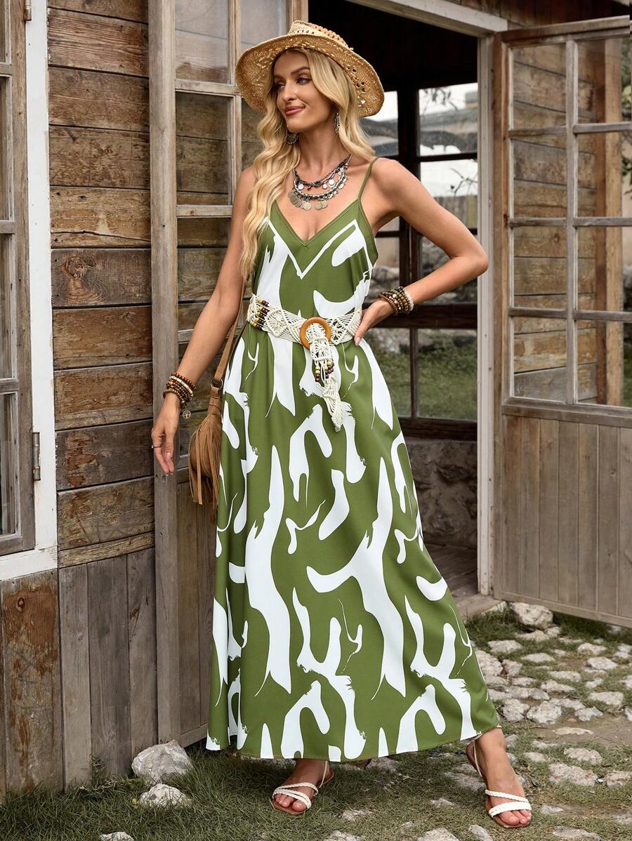 Elena | Vestito Estivo alla Moda con Spalline Sottili, Schiena Nuda e Design Grafico Accattivante