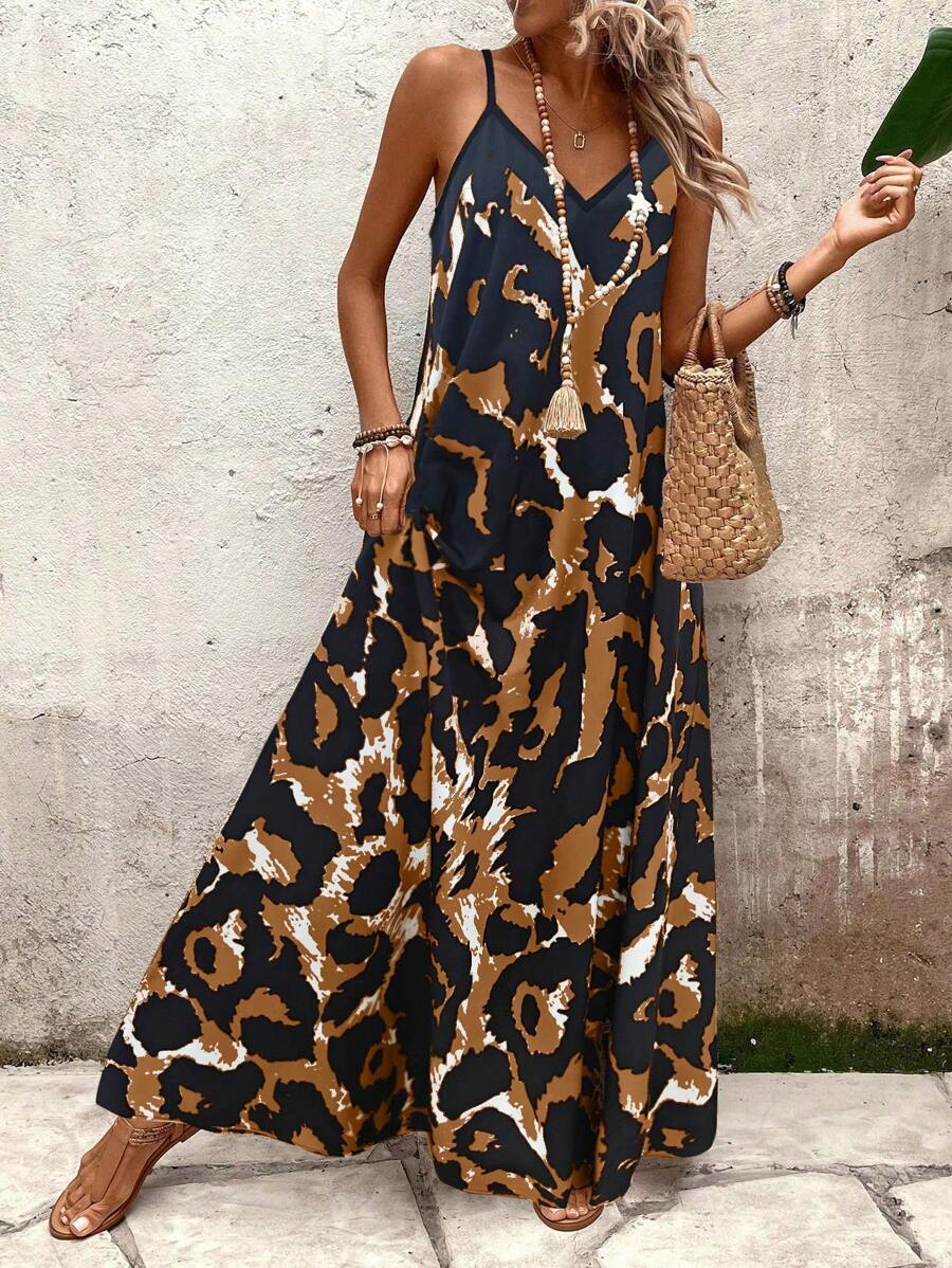 Elena | Vestito Estivo alla Moda con Spalline Sottili, Schiena Nuda e Design Grafico Accattivante