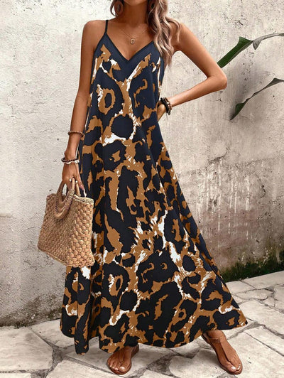 Elena | Vestito Estivo alla Moda con Spalline Sottili, Schiena Nuda e Design Grafico Accattivante