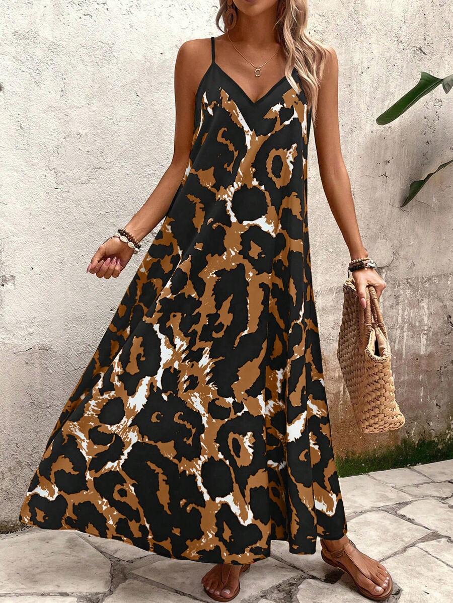 Elena | Vestito Estivo alla Moda con Spalline Sottili, Schiena Nuda e Design Grafico Accattivante