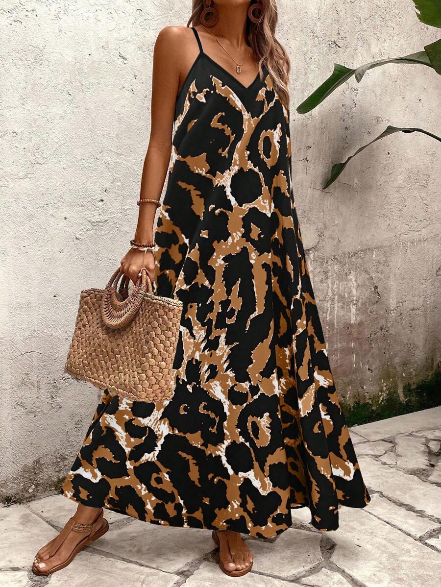 Elena | Vestito Estivo alla Moda con Spalline Sottili, Schiena Nuda e Design Grafico Accattivante