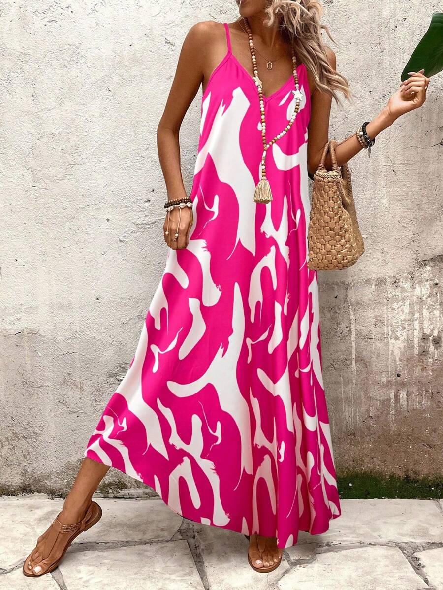 Elena | Vestito Estivo alla Moda con Spalline Sottili, Schiena Nuda e Design Grafico Accattivante