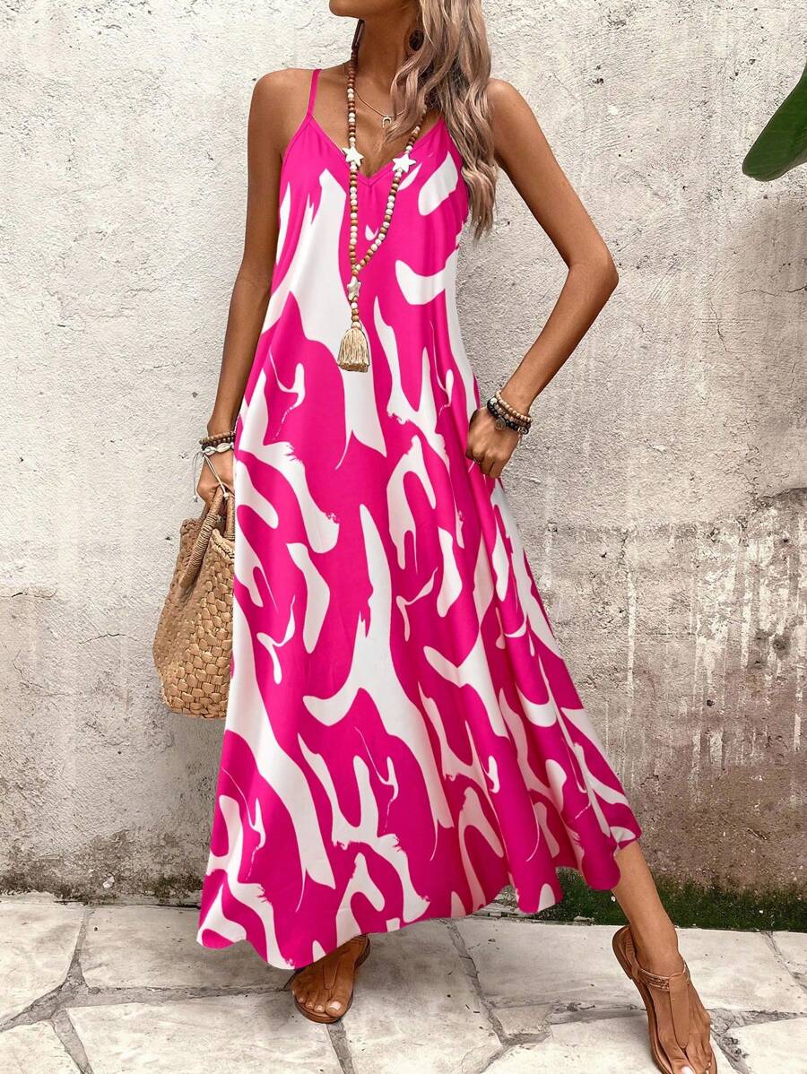 Elena | Vestito Estivo alla Moda con Spalline Sottili, Schiena Nuda e Design Grafico Accattivante