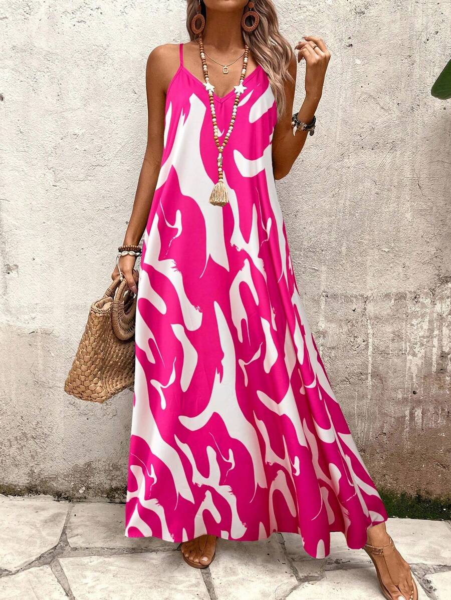 Elena | Vestito Estivo alla Moda con Spalline Sottili, Schiena Nuda e Design Grafico Accattivante