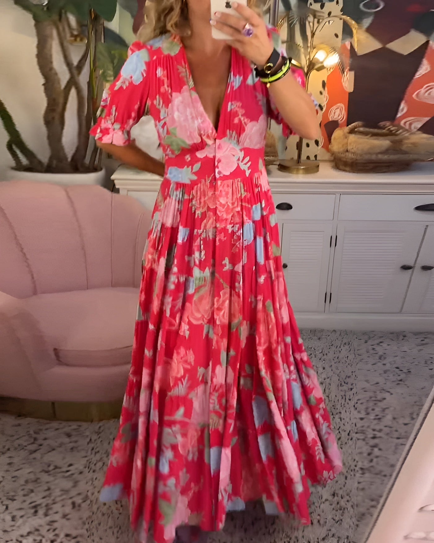 Tessa | Abito elegante con stampa floreale e scollo a V per uno stile raffinato