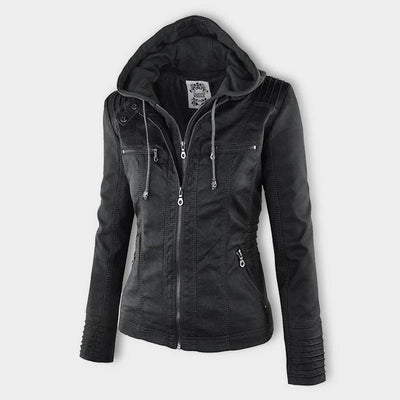 Selina - Giacca impermeabile chic con cappuccio in pelle per donne