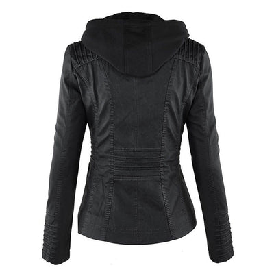 Selina - Giacca impermeabile chic con cappuccio in pelle per donne