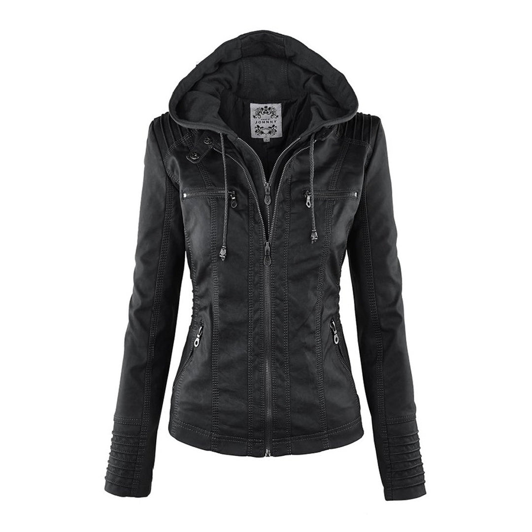 Selina - Giacca impermeabile chic con cappuccio in pelle per donne