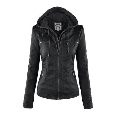 Selina - Giacca impermeabile chic con cappuccio in pelle per donne
