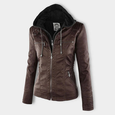 Selina - Giacca impermeabile chic con cappuccio in pelle per donne