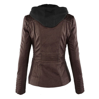 Selina - Giacca impermeabile chic con cappuccio in pelle per donne