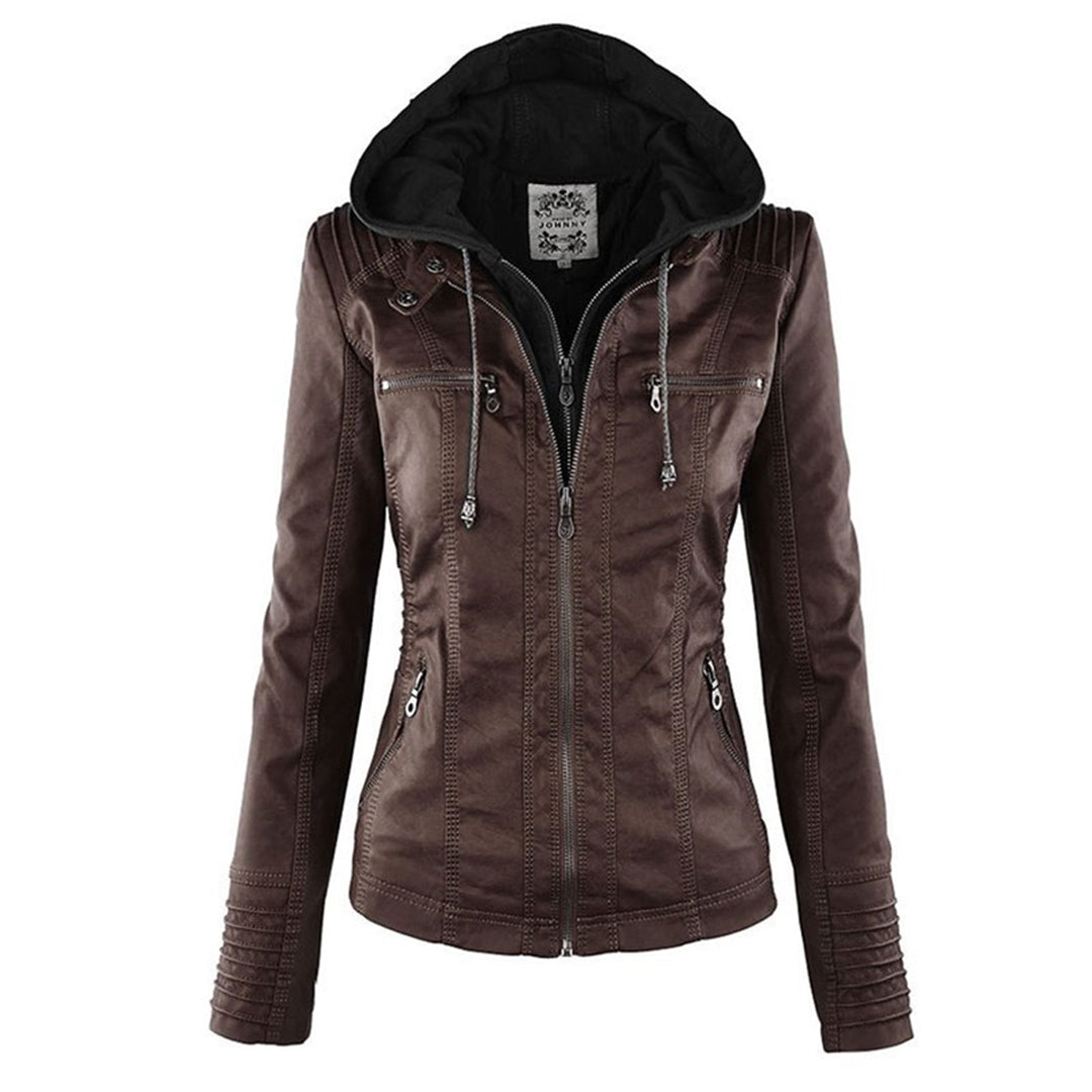 Selina - Giacca impermeabile chic con cappuccio in pelle per donne