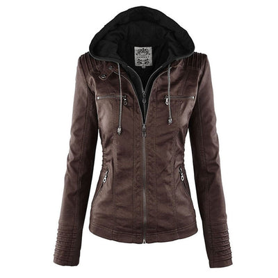 Selina - Giacca impermeabile chic con cappuccio in pelle per donne