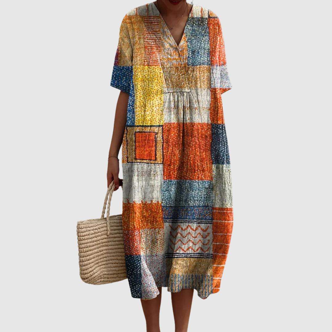 Martha | Artisan Patchwork Print Midi Dress