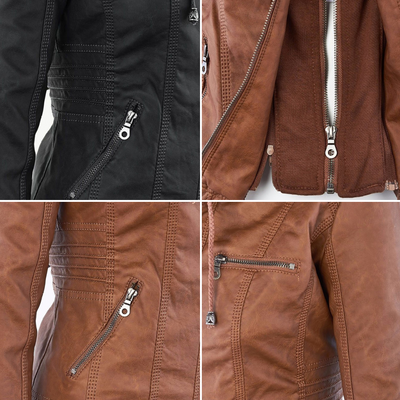 Selina - Giacca impermeabile chic con cappuccio in pelle per donne