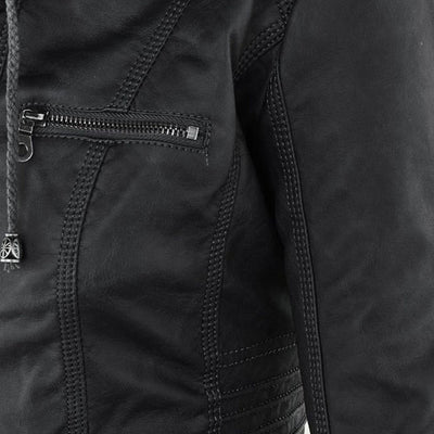 Selina - Giacca impermeabile chic con cappuccio in pelle per donne