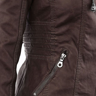 Selina - Giacca impermeabile chic con cappuccio in pelle per donne