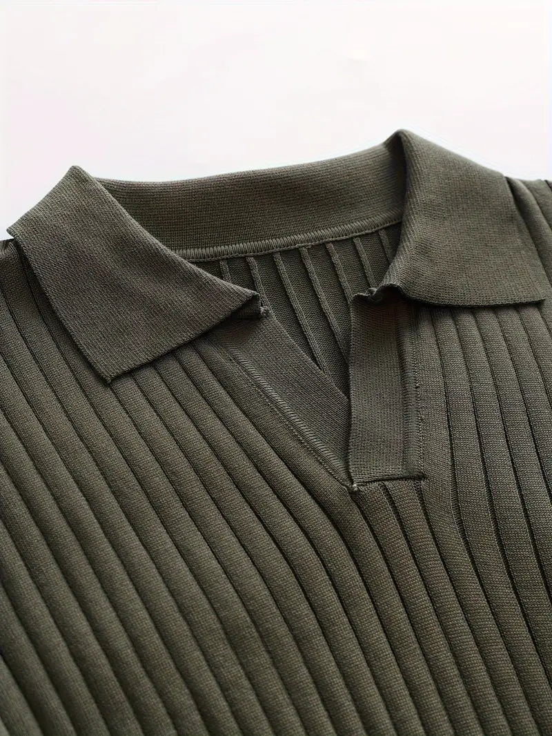 Maglione polo a coste fini con maniche lunghe