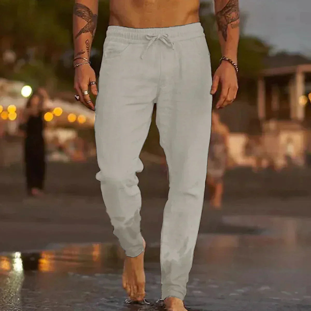 Pantaloni da spiaggia eleganti in lino leggeri e traspiranti