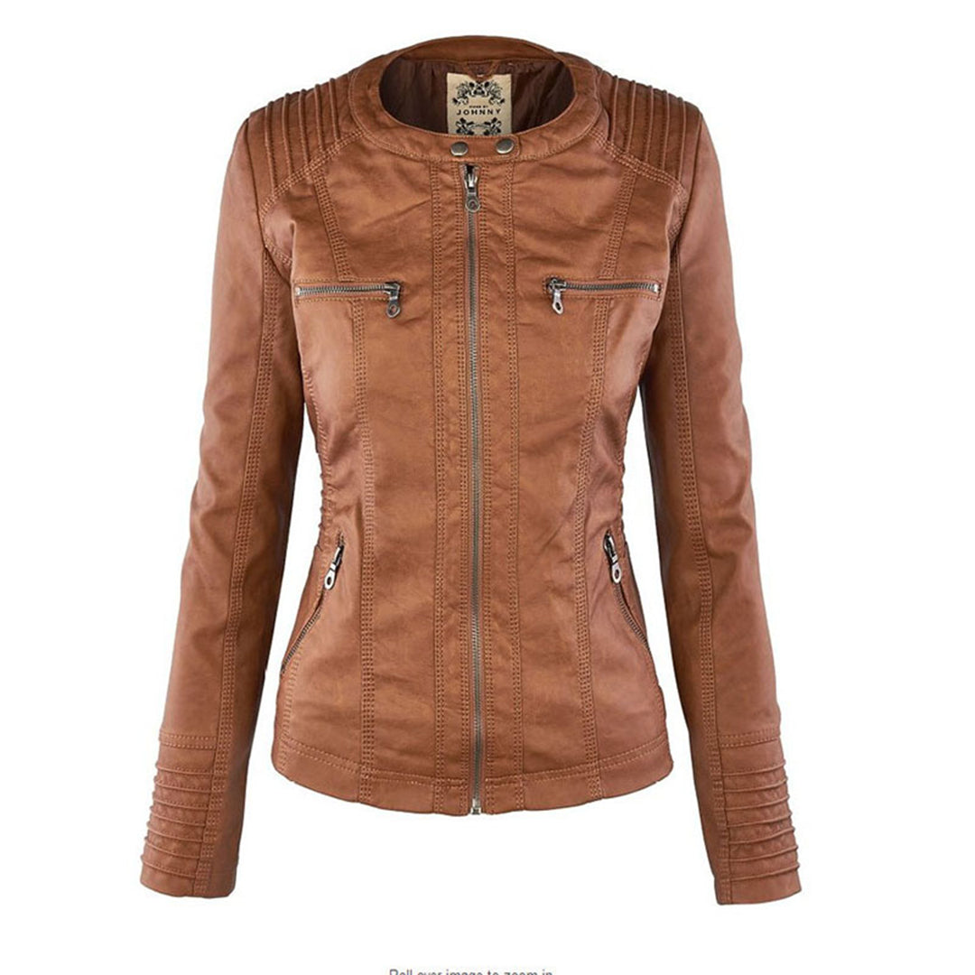 Selina - Giacca impermeabile chic con cappuccio in pelle per donne