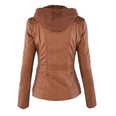 Selina - Giacca impermeabile chic con cappuccio in pelle per donne