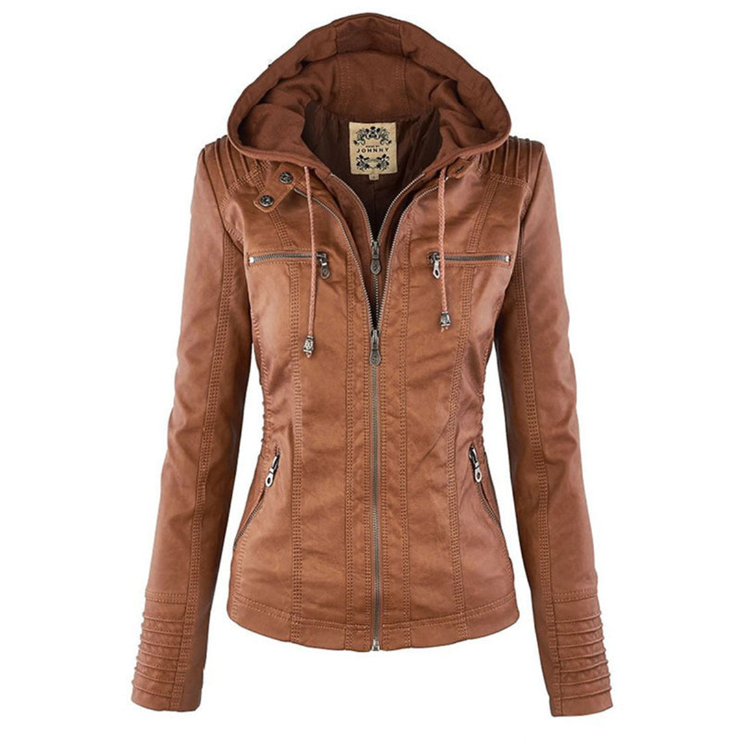 Selina - Giacca impermeabile chic con cappuccio in pelle per donne