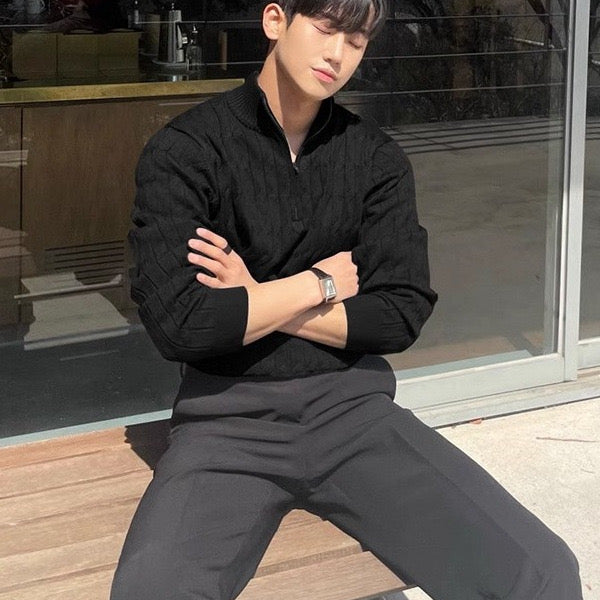 Maglione a mezza zip con lavorazione a maglia texturizzata