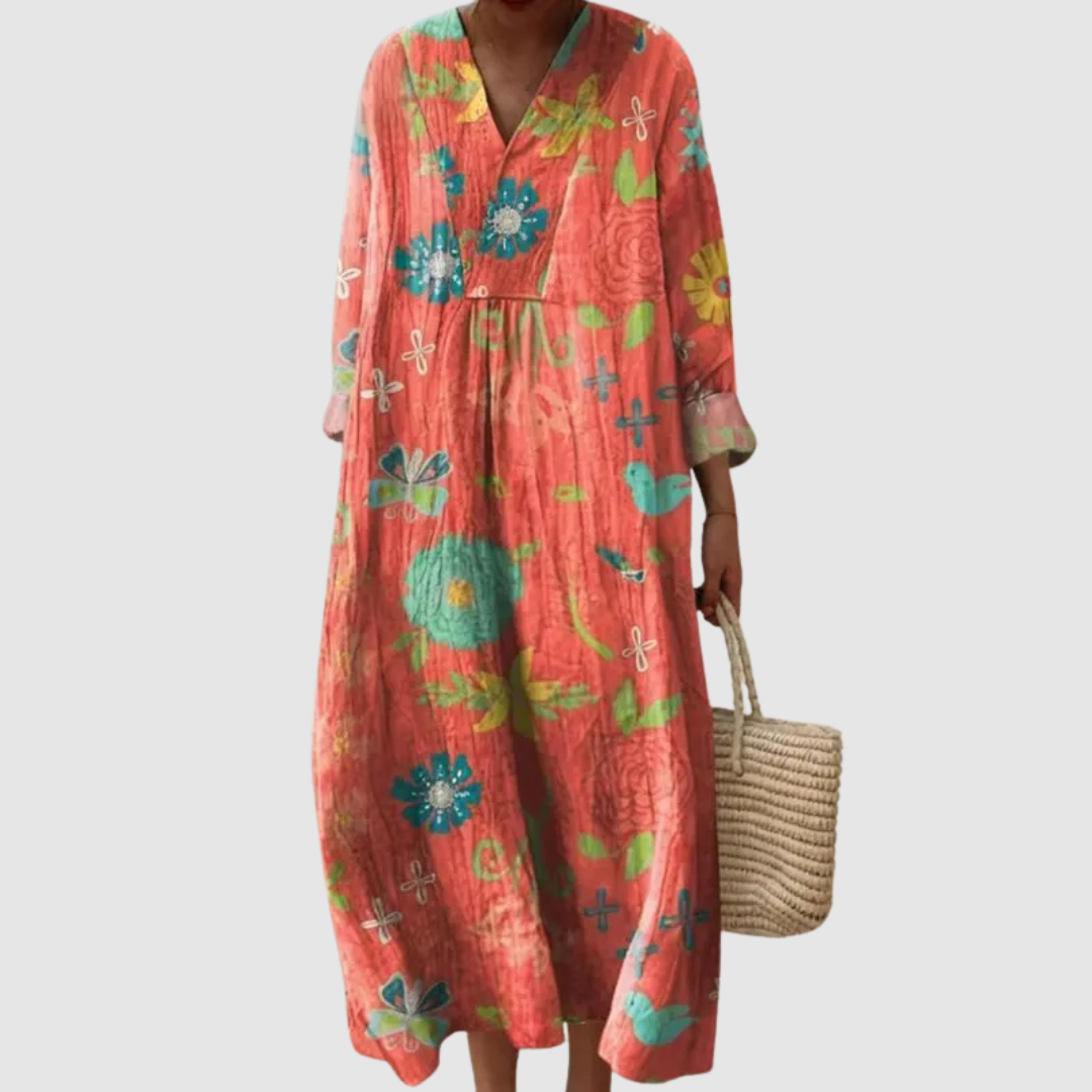 Lottie | Coral Meadow Long Sleeve Dress