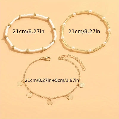 Set di 3 cavigliere a strati Coastal Charm | Oro