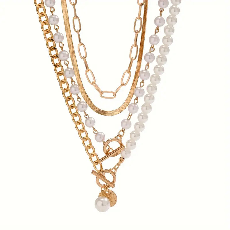 Set collana vintage con perla e catena a maglia serpente | Oro