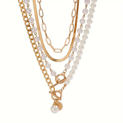 Set collana vintage con perla e catena a maglia serpente | Oro