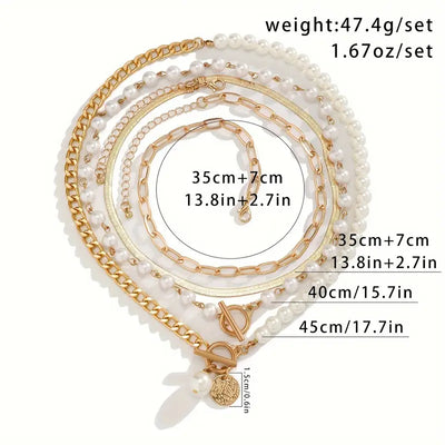 Set collana vintage con perla e catena a maglia serpente | Oro