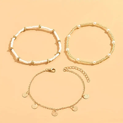 Set di 3 cavigliere a strati Coastal Charm | Oro