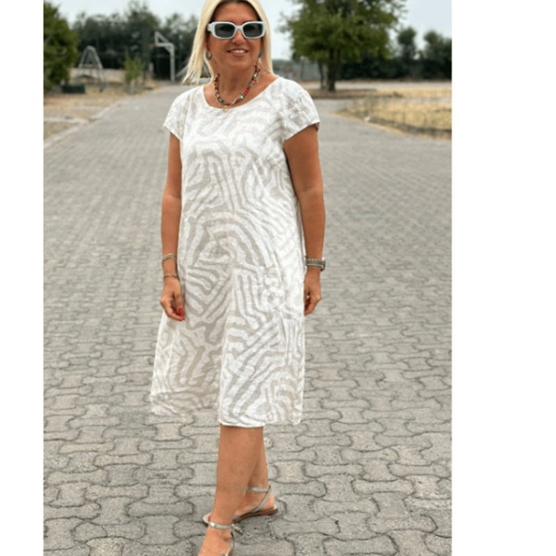 Vera | Vestito Estivo alla Moda con Stampa Colorata e Scollo Rotondo